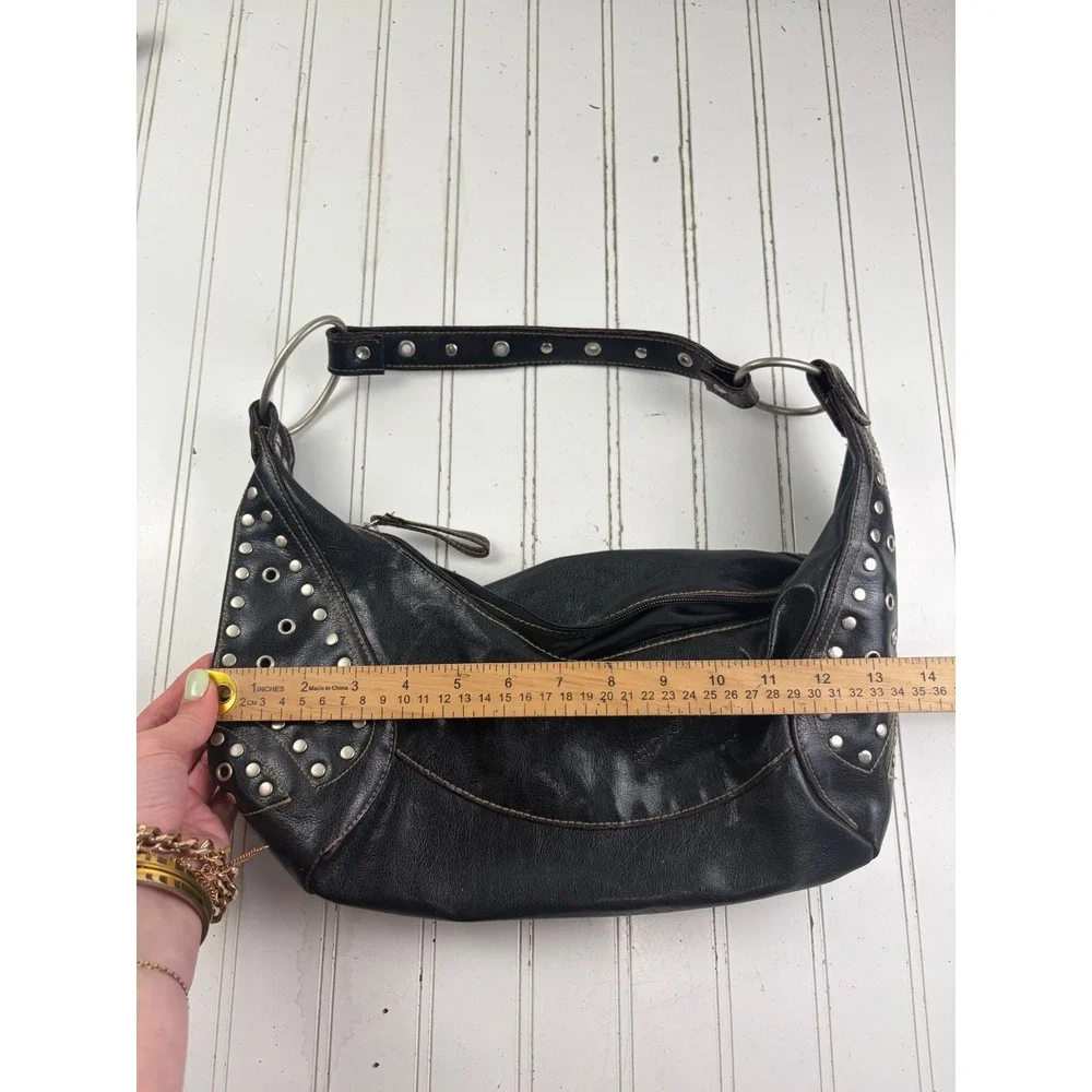 Vintage Y2K Black Leather Studded Punk Edgy Grunge Hobo Shoulder Bag